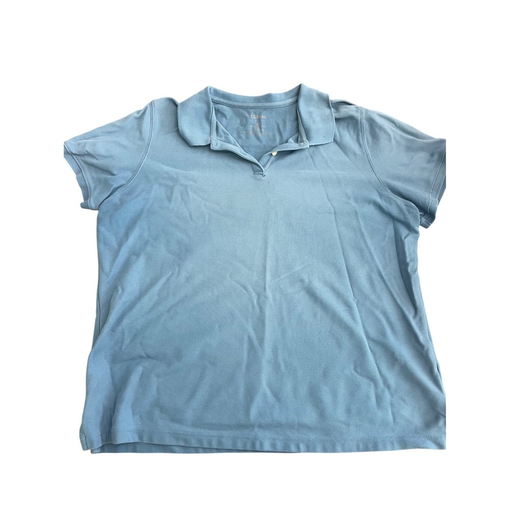 LL Bean Mens 2X Blue Pique Short Sleeve Polo Shirt Collared Two Button Placket - Picture 3 of 6